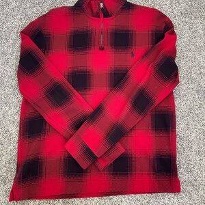 Ralph Lauren Red and Black Checkered Zip-Up Sweater
